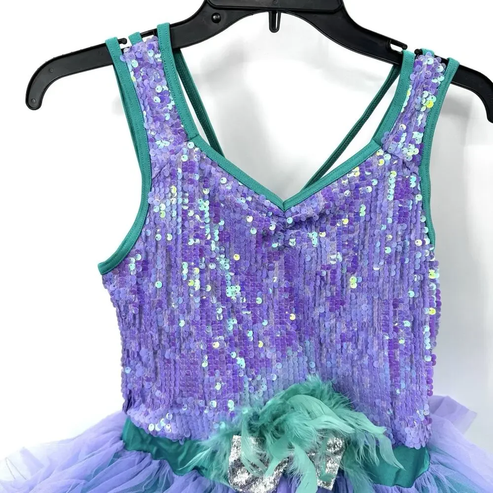 Weissman Showtime Go Bananas Violet Purple Teal Sequin Tutu Feathers 13837 XXLC